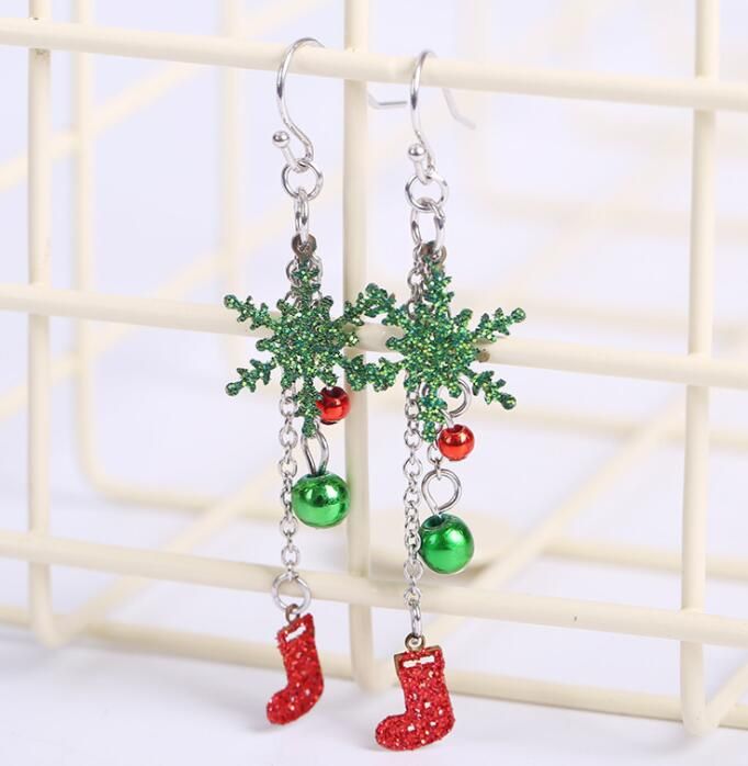 Green Onion Powder Hollowed Out Snowflake Earrings Festive Tiny